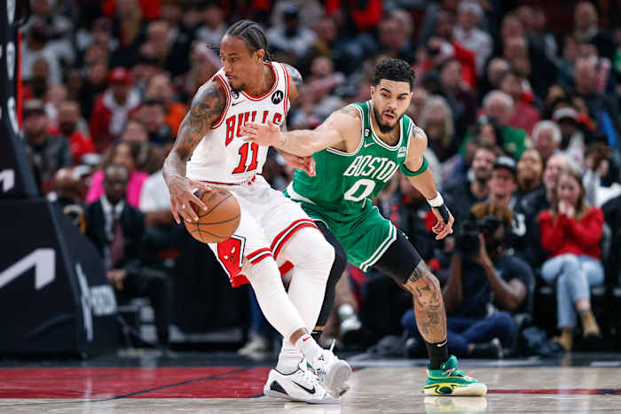Boston Celtics forward Jayson Tatum, Chicago Bulls guard DeMar DeRozan